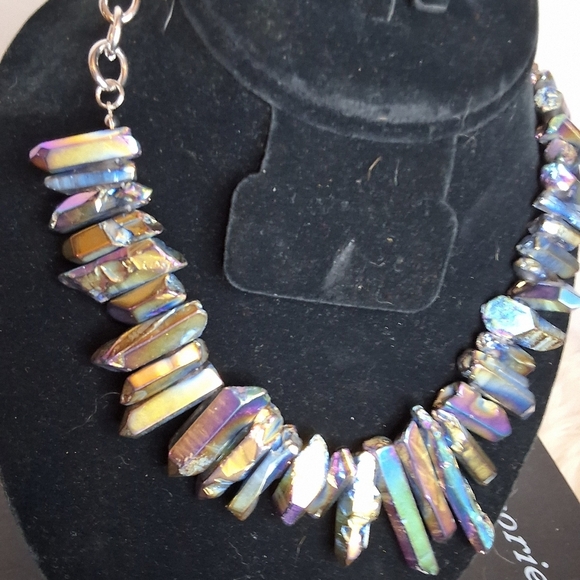 Rainbow Quartz Titanium Iridescent Aura Crystal Necklace - Picture 7 of 12